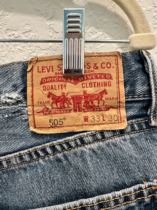 Levi's Straight Fit Raw Hem Denim Shorts - Medium Blue - Picture 3 of 5